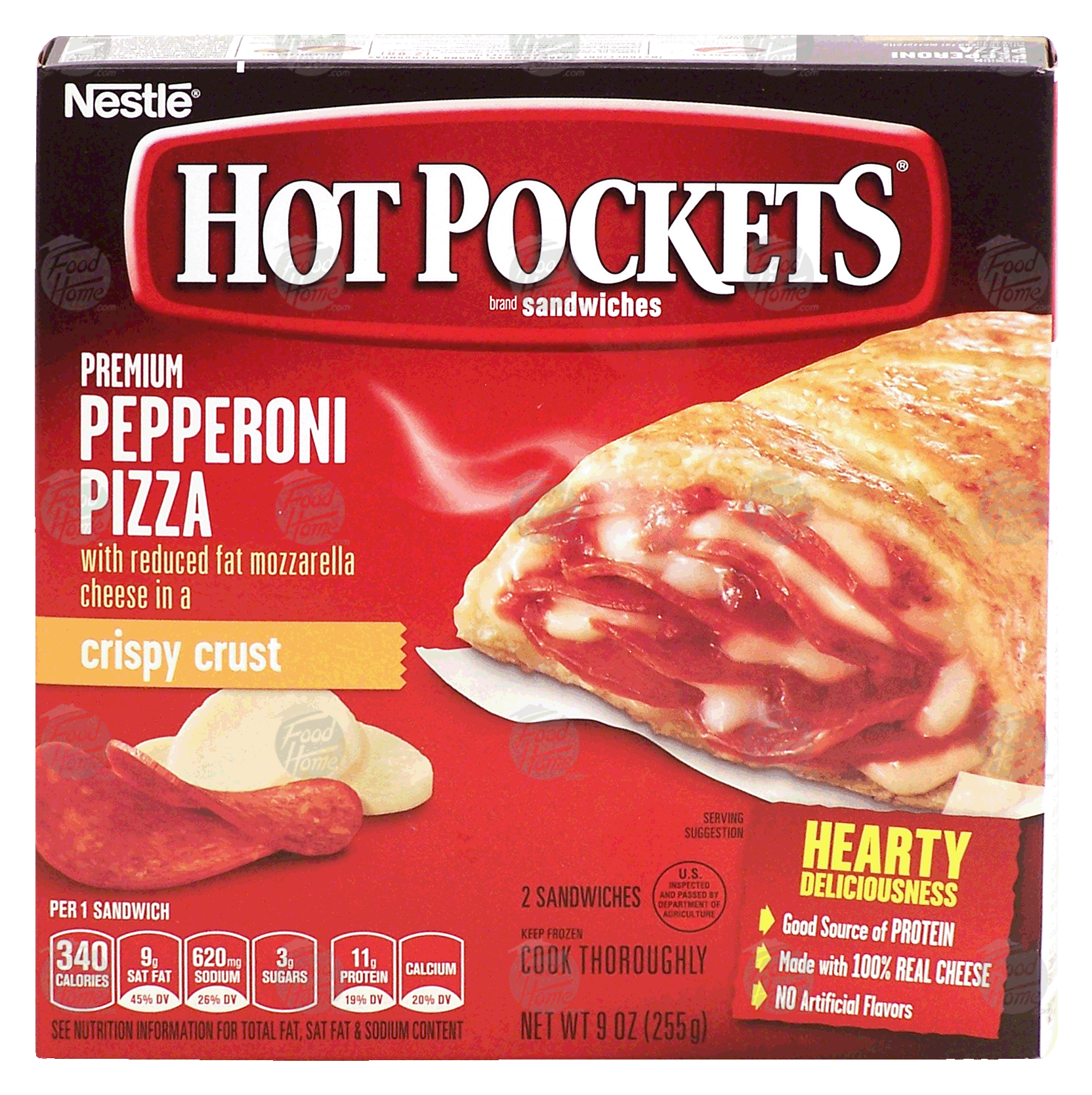 Nestle Hot Pockets premium pepperoni pizza with reduced fat mozzarella cheese in a crispy crust, 2 sandwiches Full-Size Picture